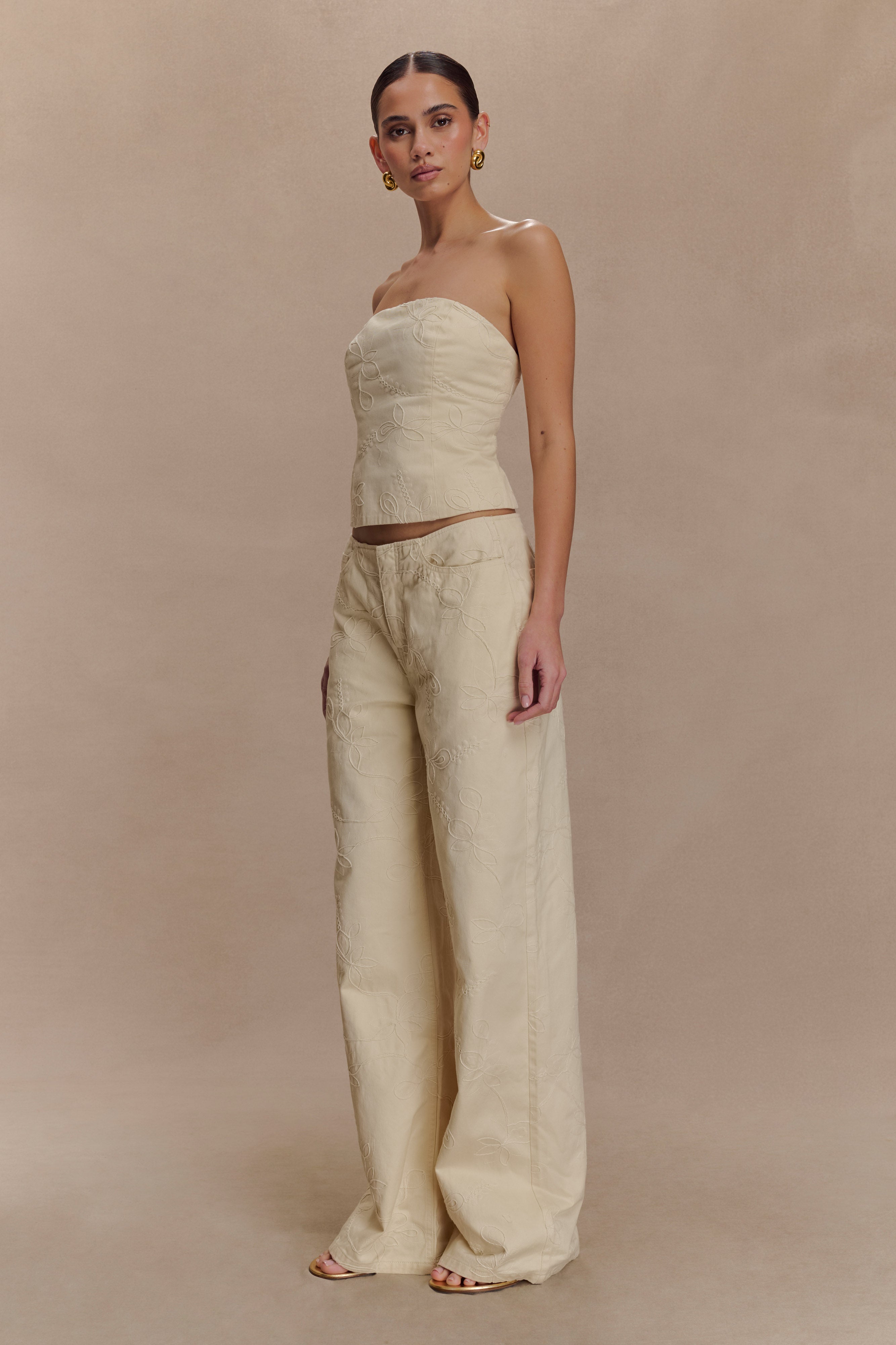 Ebony Embroidered Denim Corset in Cream – Chic&Drifts