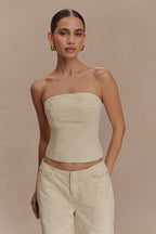 Ebony Embroidered Denim Corset in Cream – Chic&Drifts