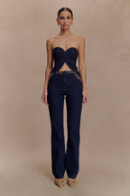 Tully Strapless Topstitch Denim Top in Indigo Blue – Chic&Drifts