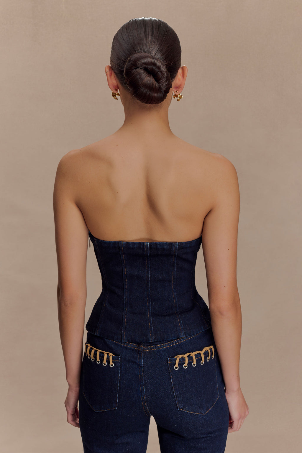 Tully Strapless Topstitch Denim Top in Indigo Blue – Chic&Drifts