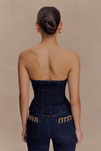 Tully Strapless Topstitch Denim Top in Indigo Blue – Chic&Drifts
