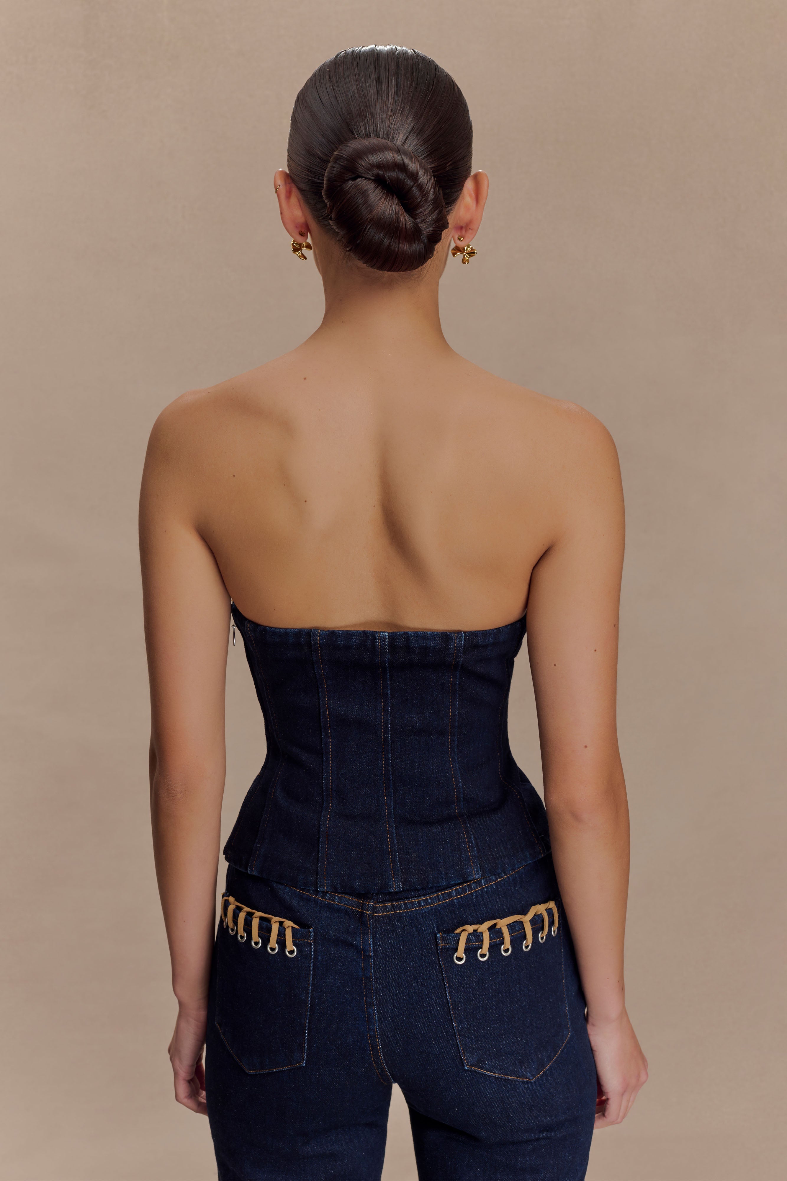 Tully Strapless Topstitch Denim Top in Indigo Blue – Chic&Drifts