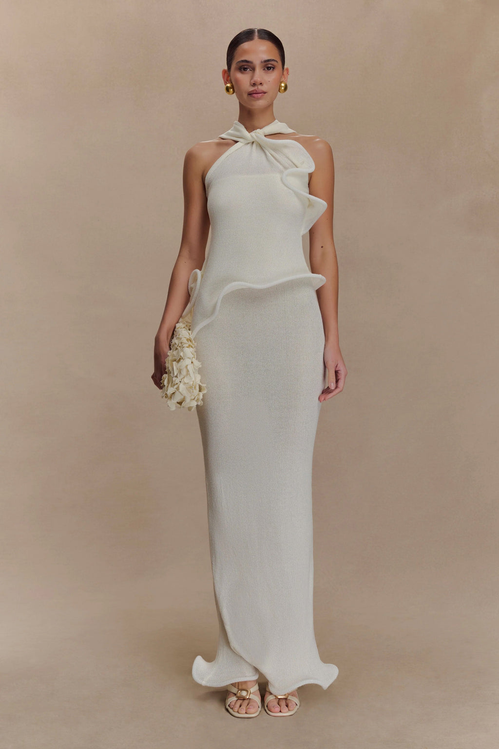 Caprice Halter Knit Maxi Dress in White – Chic&Drifts
