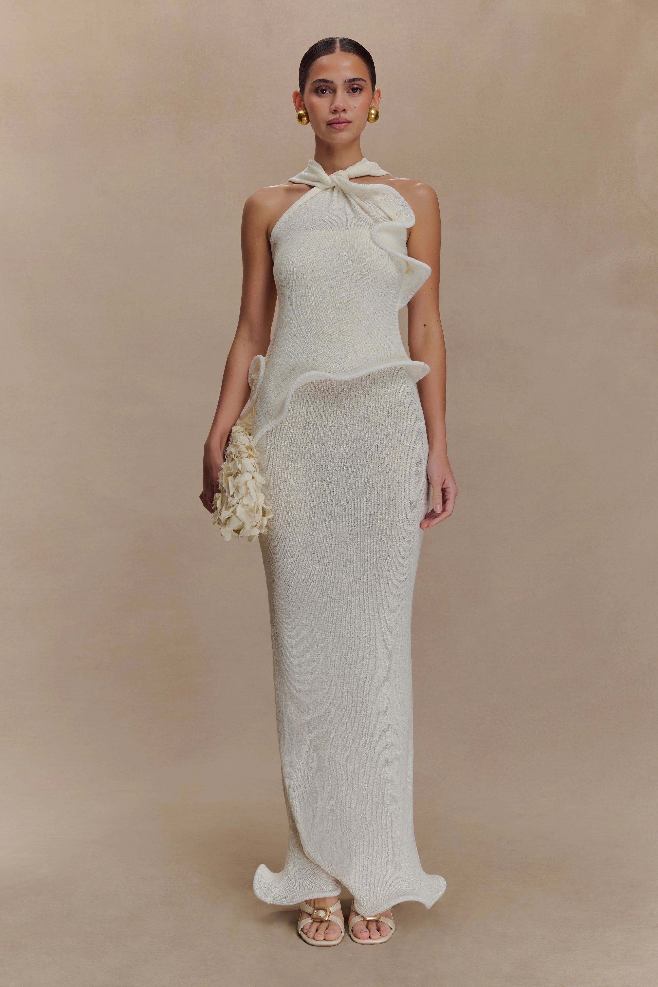 Caprice Halter Knit Maxi Dress in White – Chic&Drifts