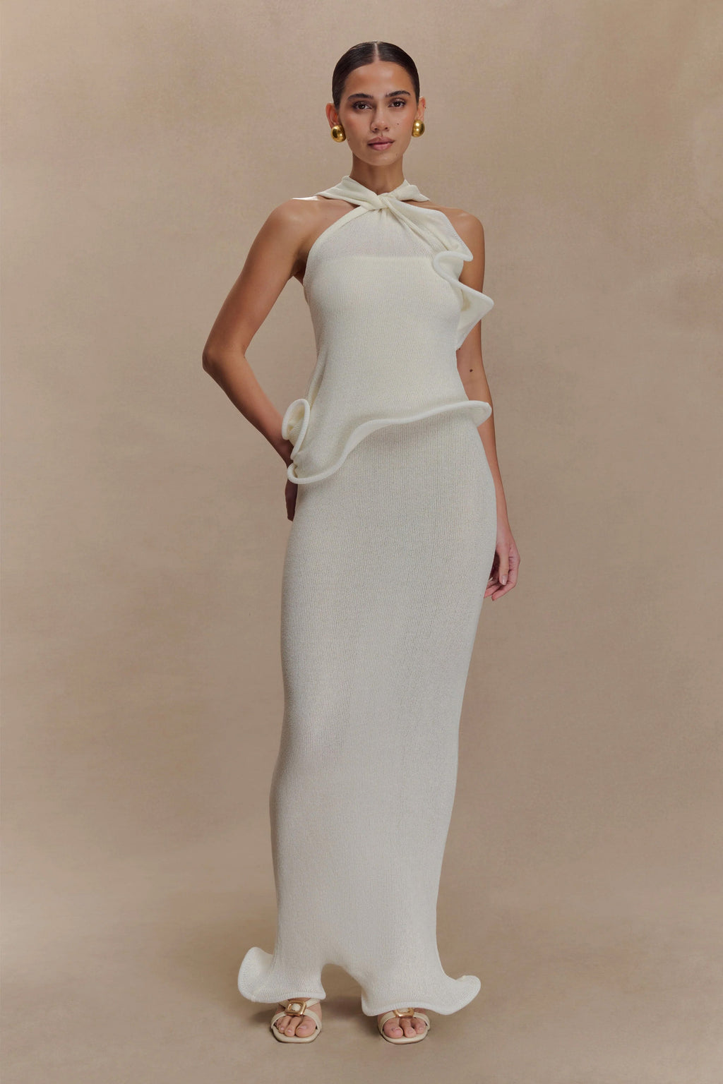 Caprice Halter Knit Maxi Dress in White – Chic&Drifts