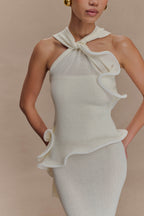 Caprice Halter Knit Maxi Dress in White – Chic&Drifts