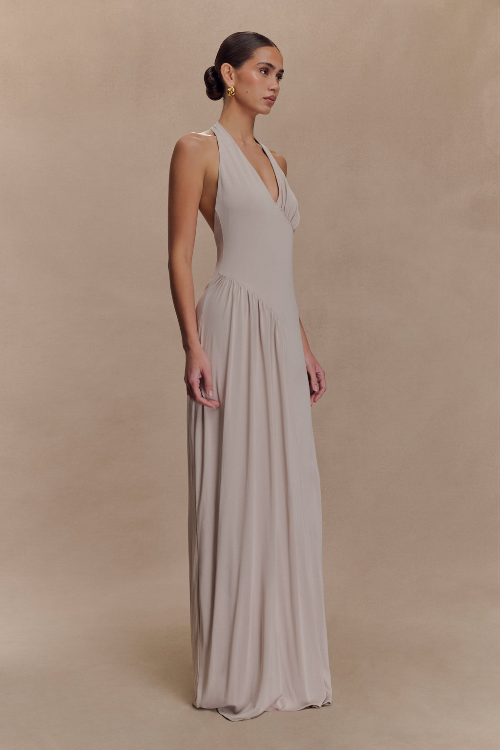 Yelena Ruched Halter Maxi Dress