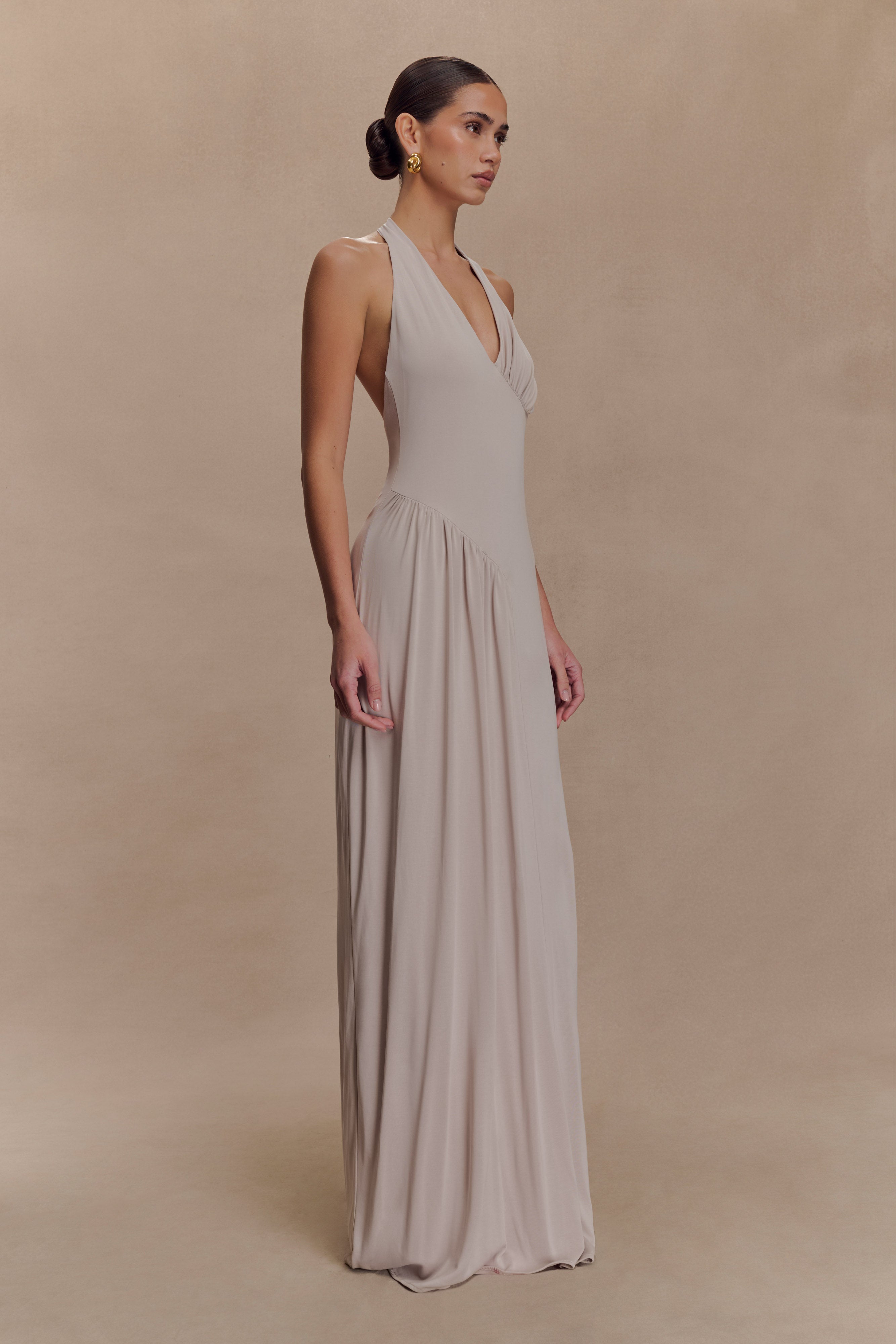 Yelena Ruched Halter Maxi Dress