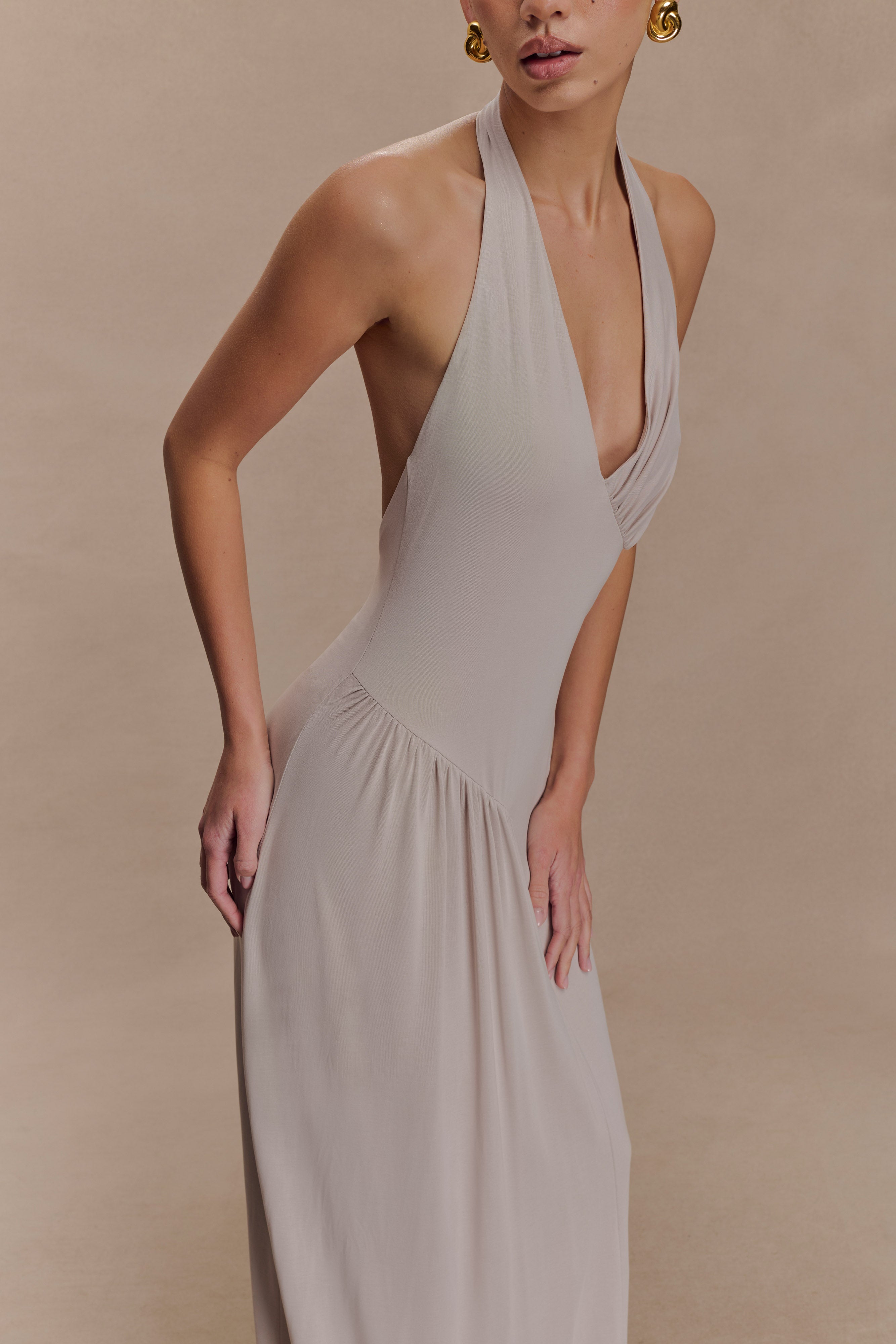 Yelena Ruched Halter Maxi Dress