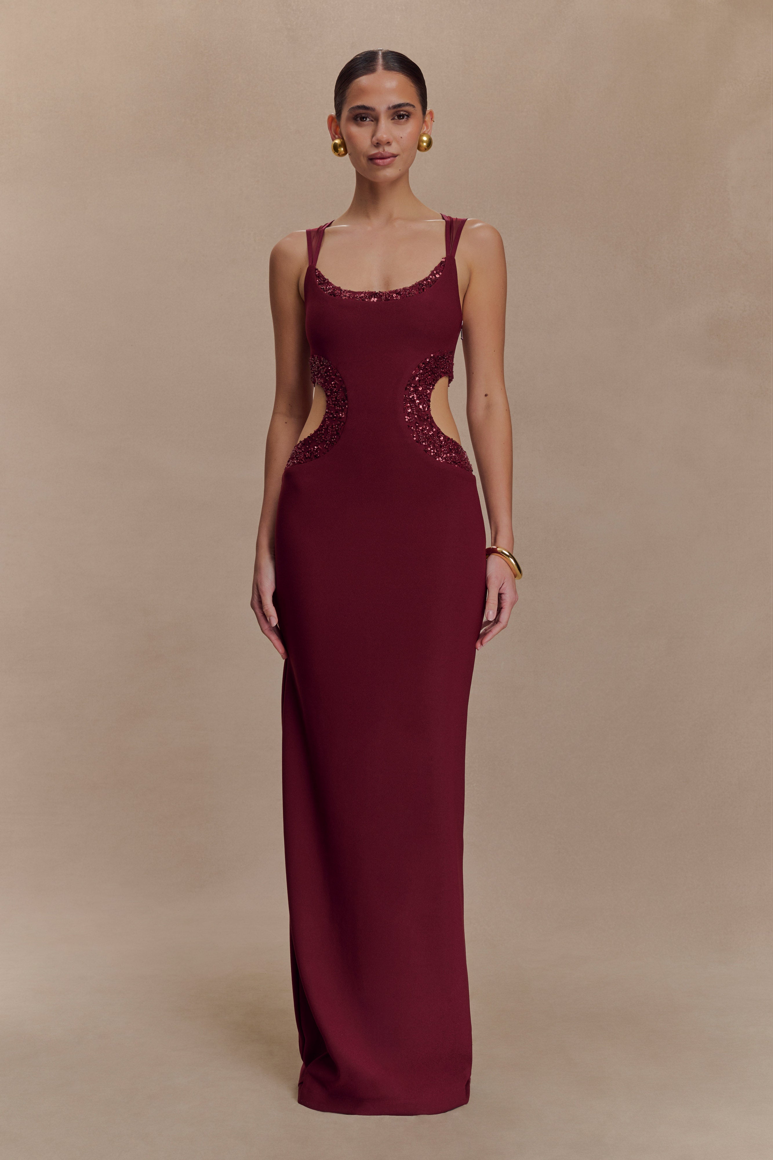 Angelique Beaded Crepe Maxi Dress