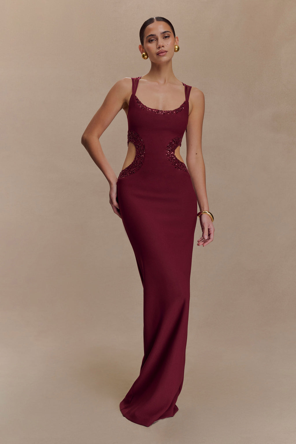 Angelique Beaded Crepe Maxi Dress