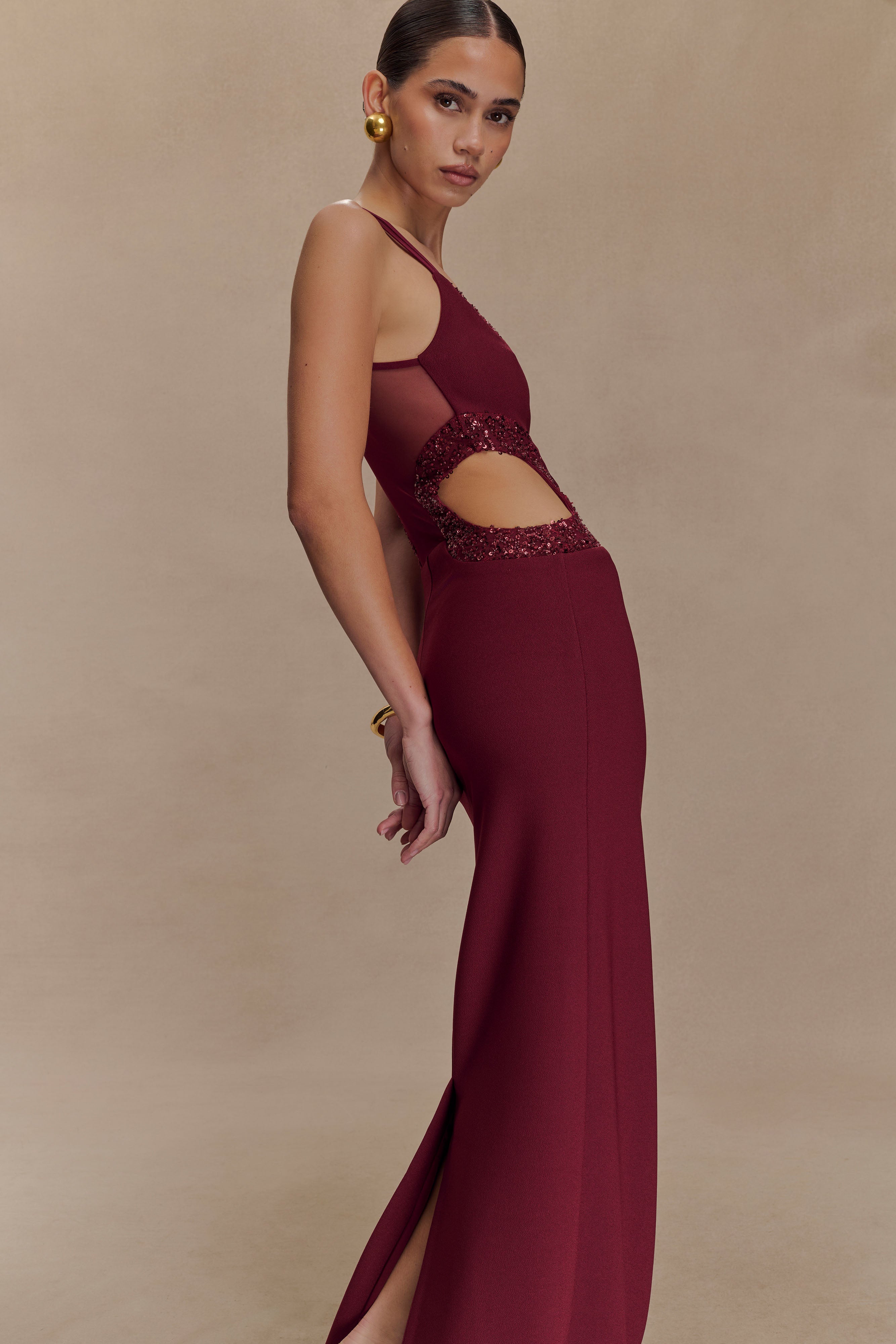 Angelique Beaded Crepe Maxi Dress