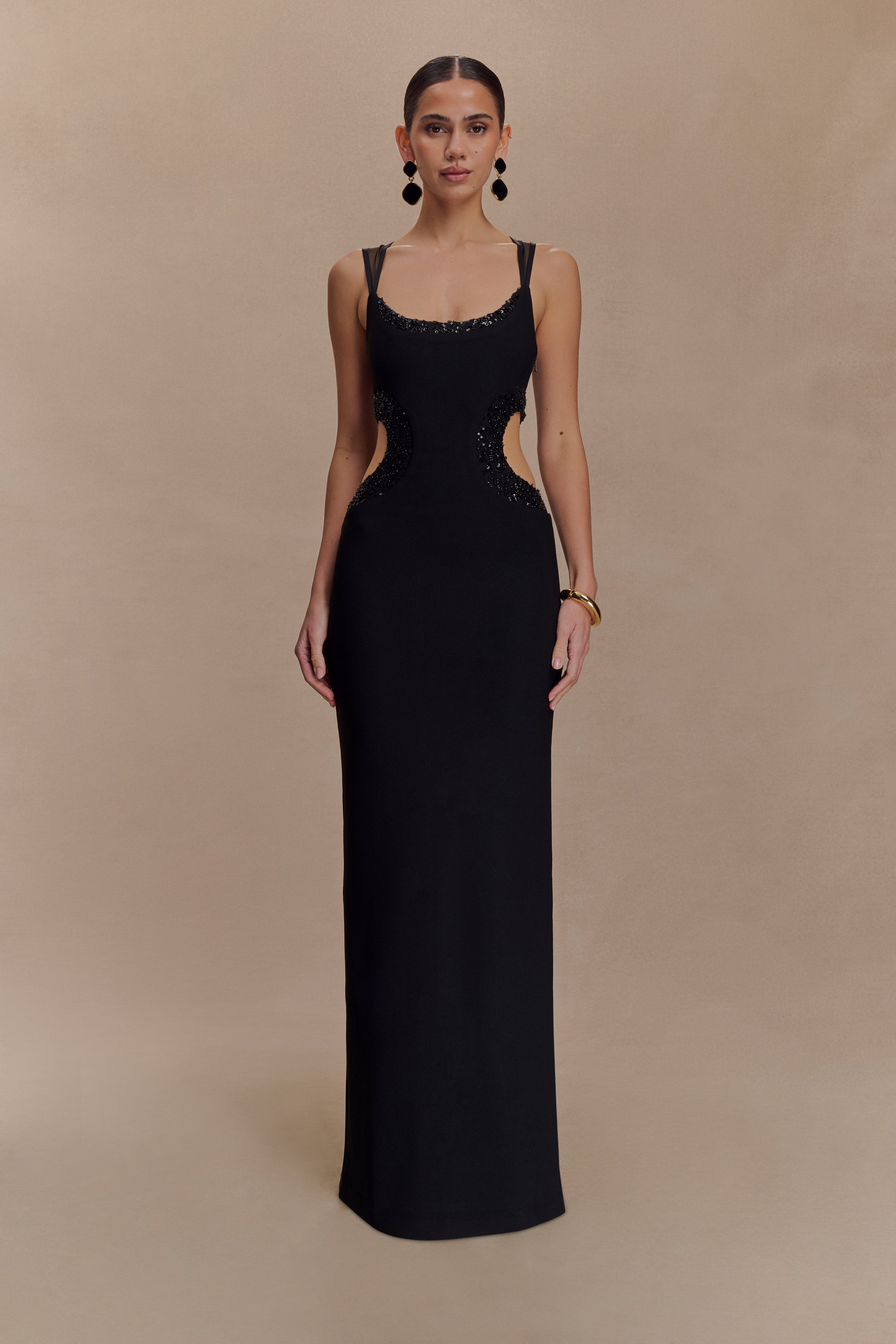 Angelique Beaded Crepe Maxi Dress