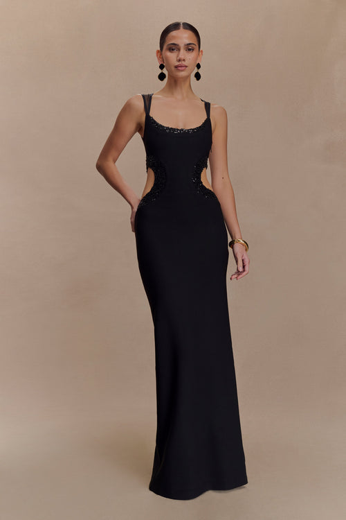 Angelique Beaded Crepe Maxi Dress