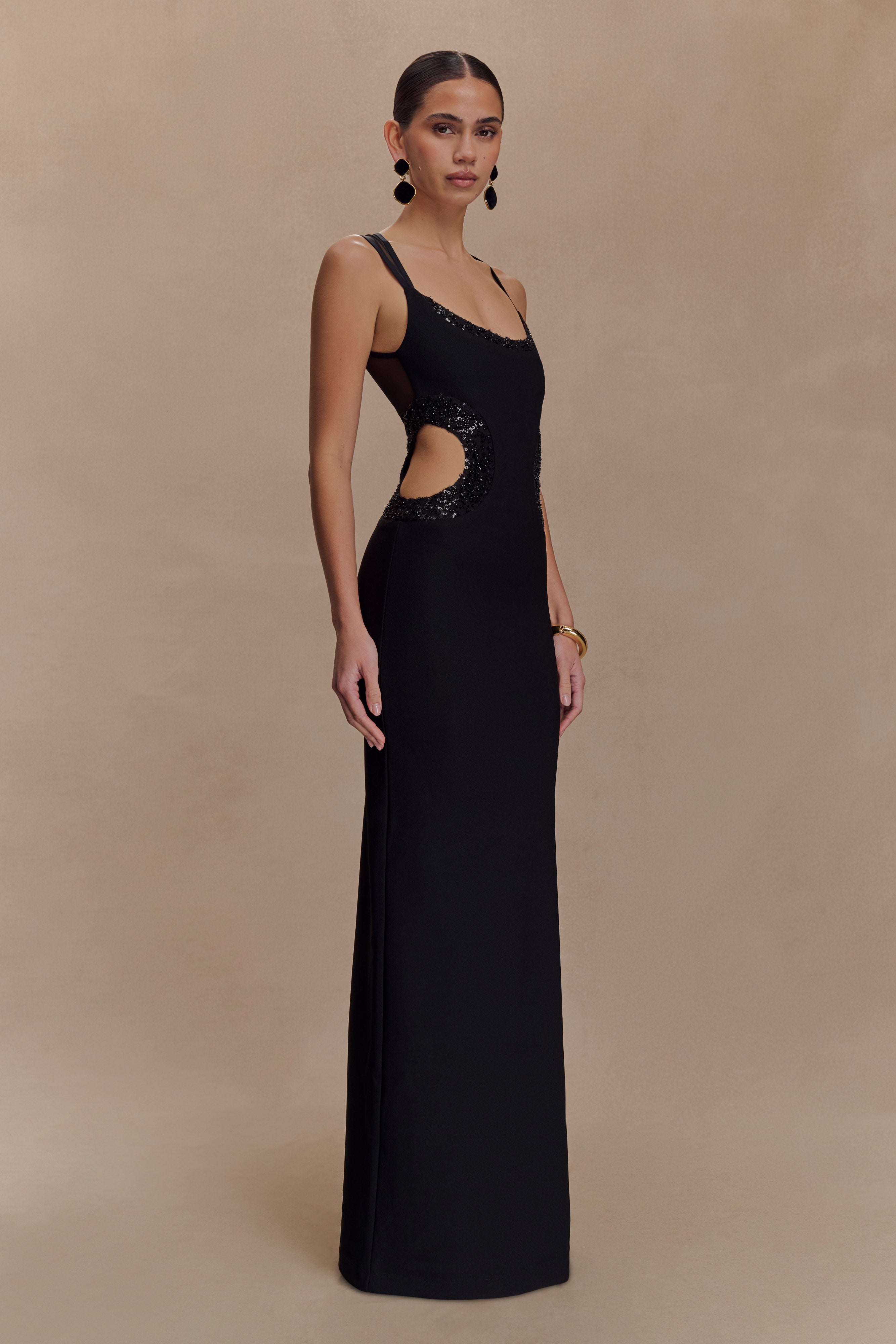 Angelique Beaded Crepe Maxi Dress
