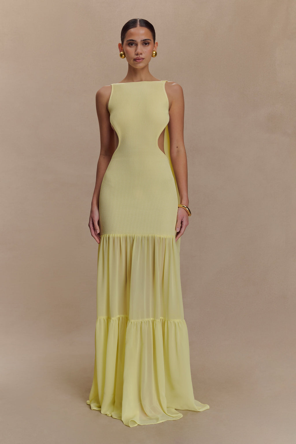 Haille Knit Chiffon Maxi Dress in Lemon – Chic&Drifts