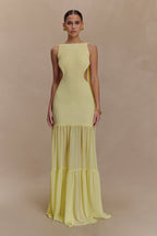 Haille Knit Chiffon Maxi Dress in Lemon – Chic&Drifts