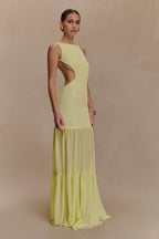 Haille Knit Chiffon Maxi Dress in Lemon – Chic&Drifts