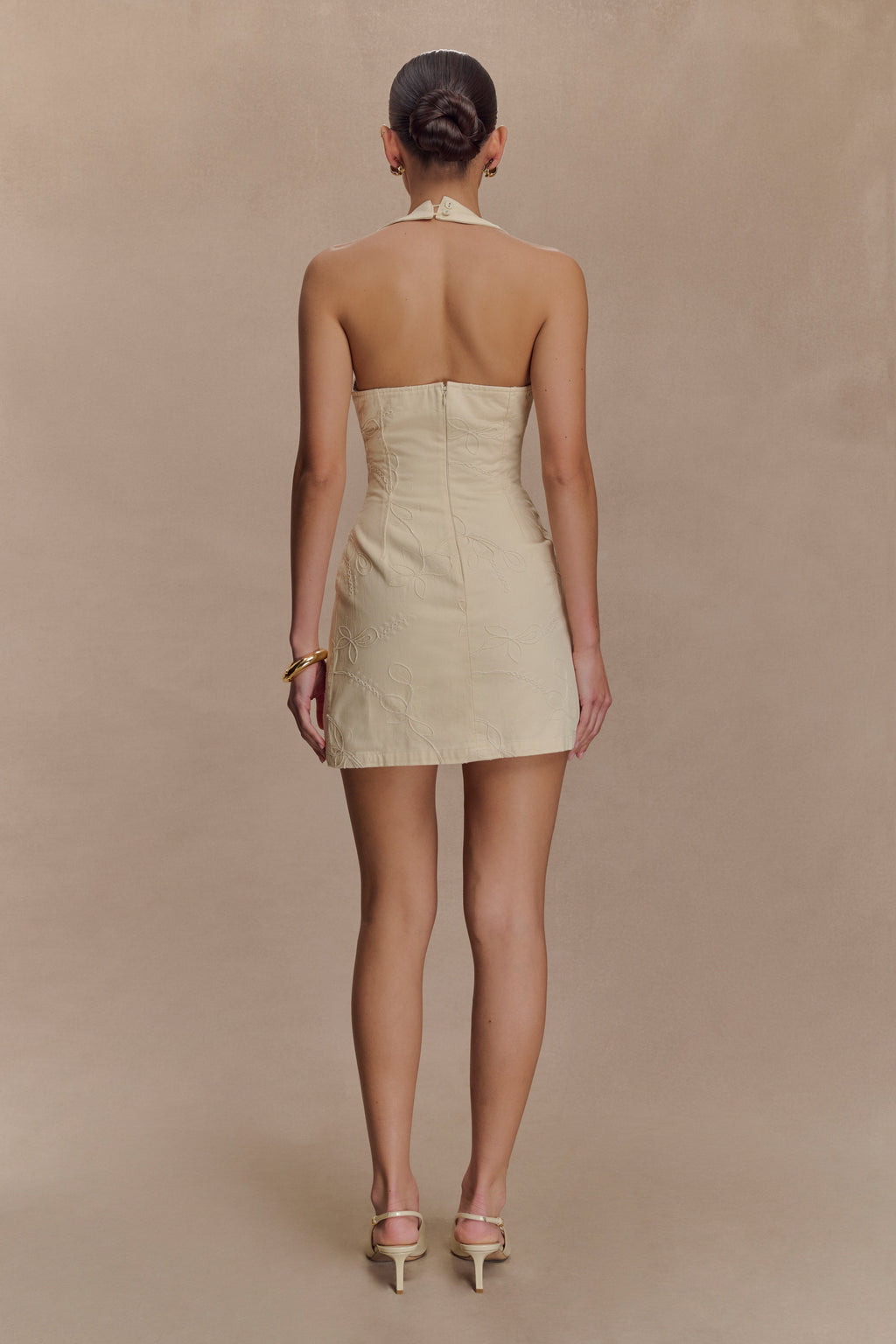 Ebony Embroidered Denim Mini Dress in Cream – Chic&Drifts