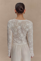 Omari Embroidery Long Sleeve Knit Top in Ivory – Chic&Drifts