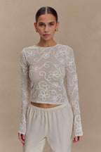 Omari Embroidery Long Sleeve Knit Top in Ivory – Chic&Drifts