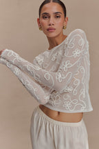 Omari Embroidery Long Sleeve Knit Top in Ivory – Chic&Drifts