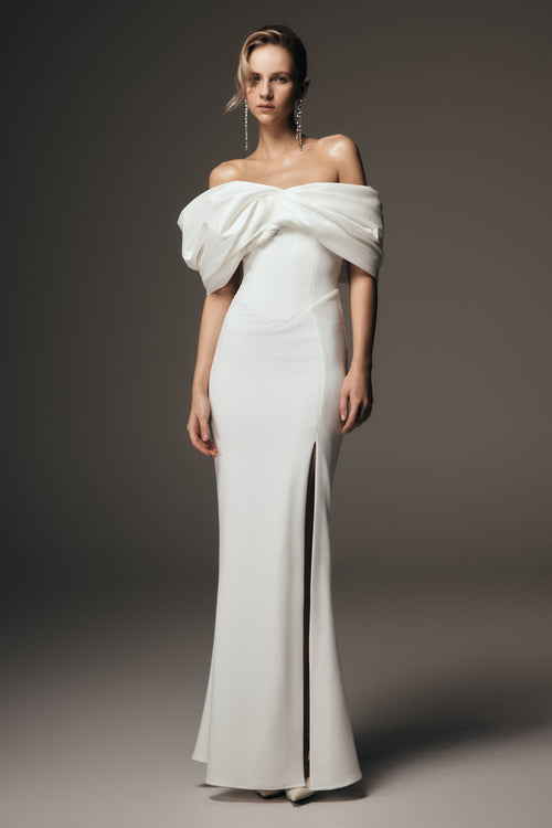 Aphrodite Off Shoulder Crepe Gown