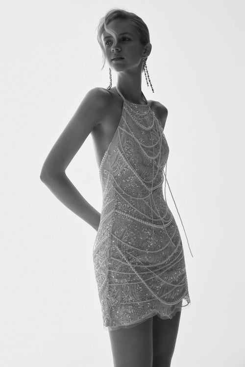 Adora Pearl Halter Mini Dress