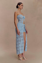 Aeline Strapless Crochet Knit Top in Sky Blue – Chic&Drifts