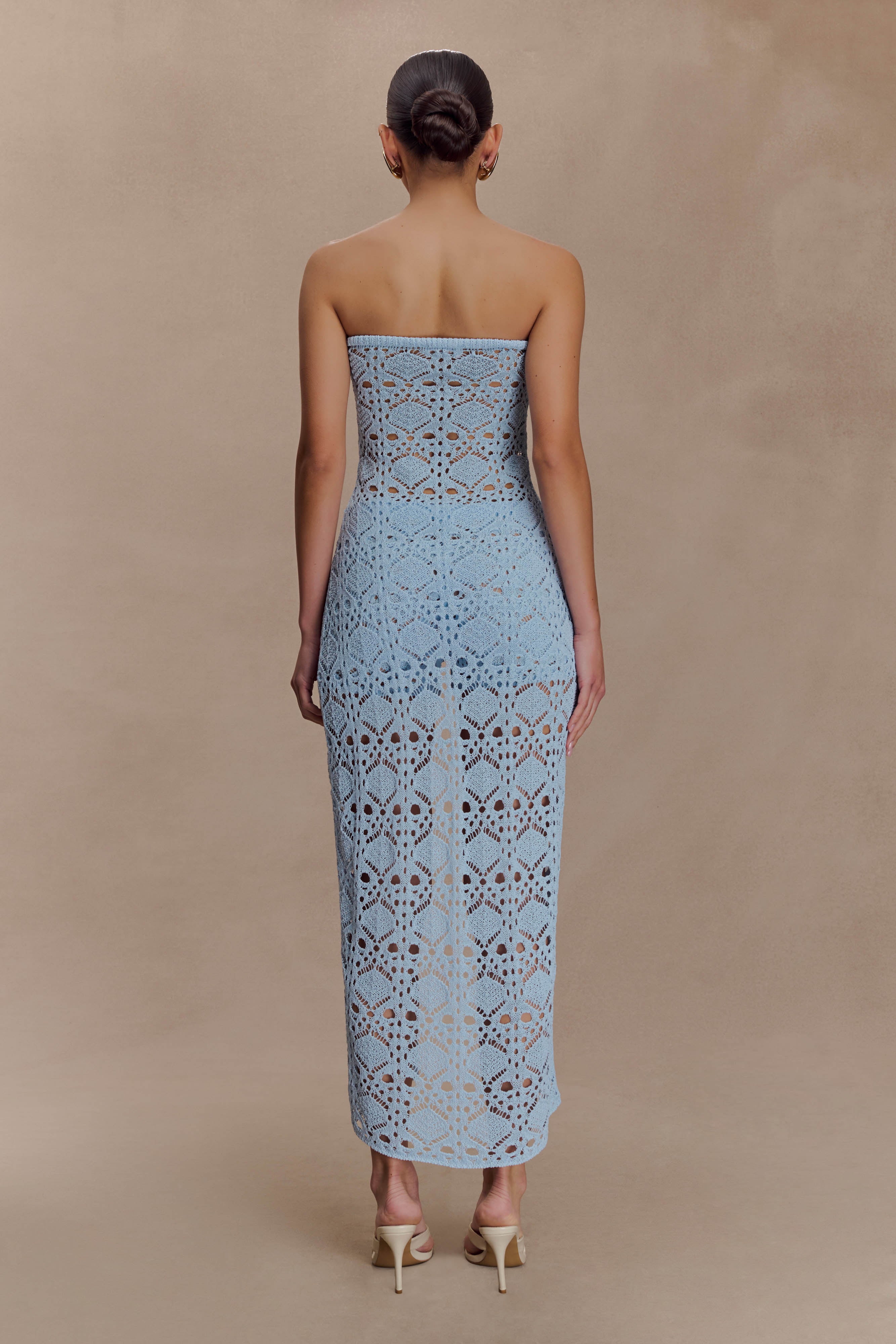 Aeline Strapless Crochet Knit Top in Sky Blue – Chic&Drifts