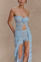 Aeline Strapless Crochet Knit Top in Sky Blue – Chic&Drifts