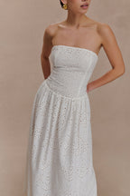 Maureen Broderie Strapless Maxi Dress in White – Chic&Drifts