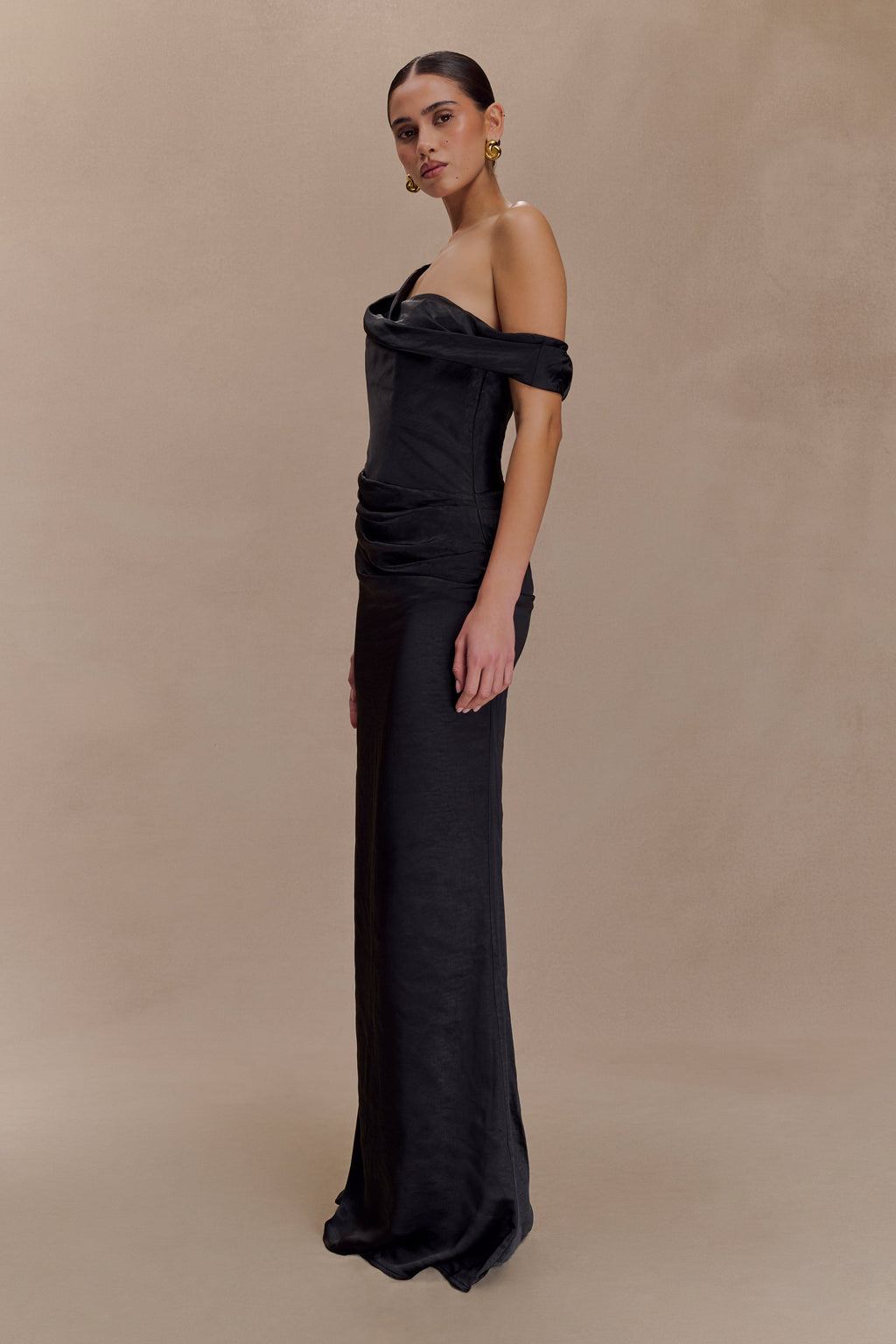 Dalia Off Shoulder Satin Maxi Dress