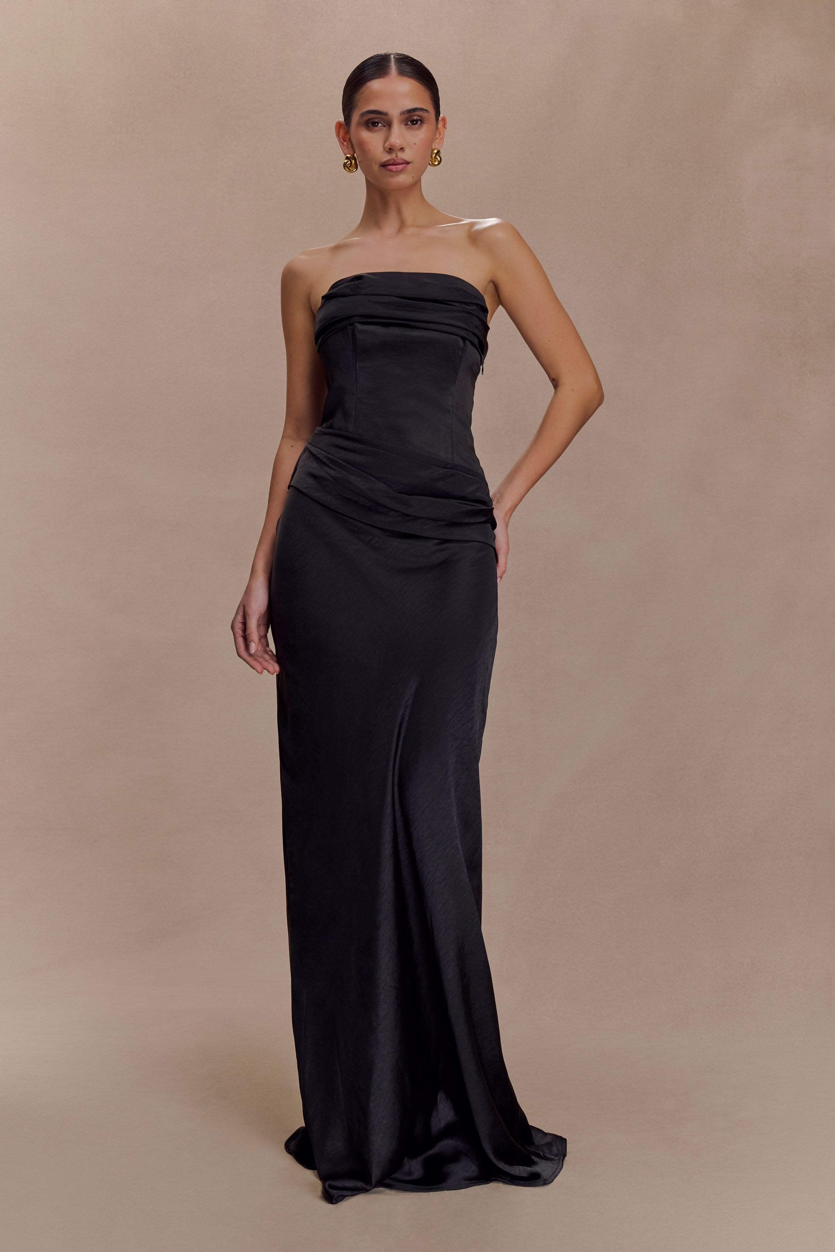 Jasmine Strapless Satin Maxi Dress
