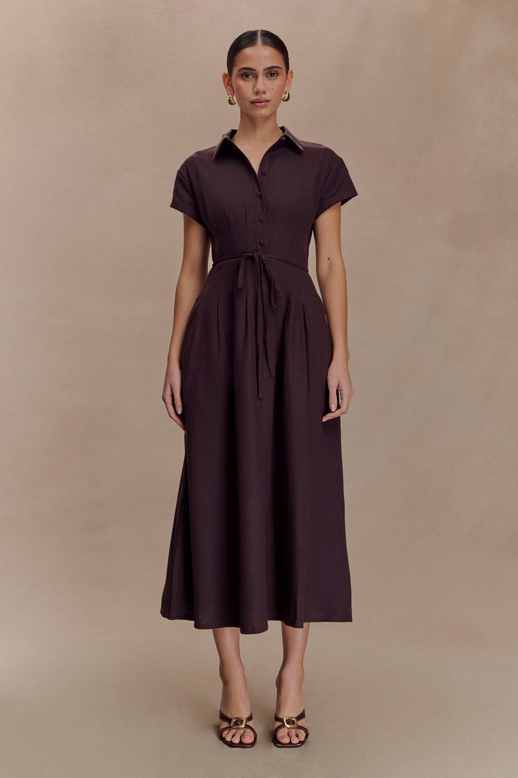 Aysha Buttoned Linen Midi Dress