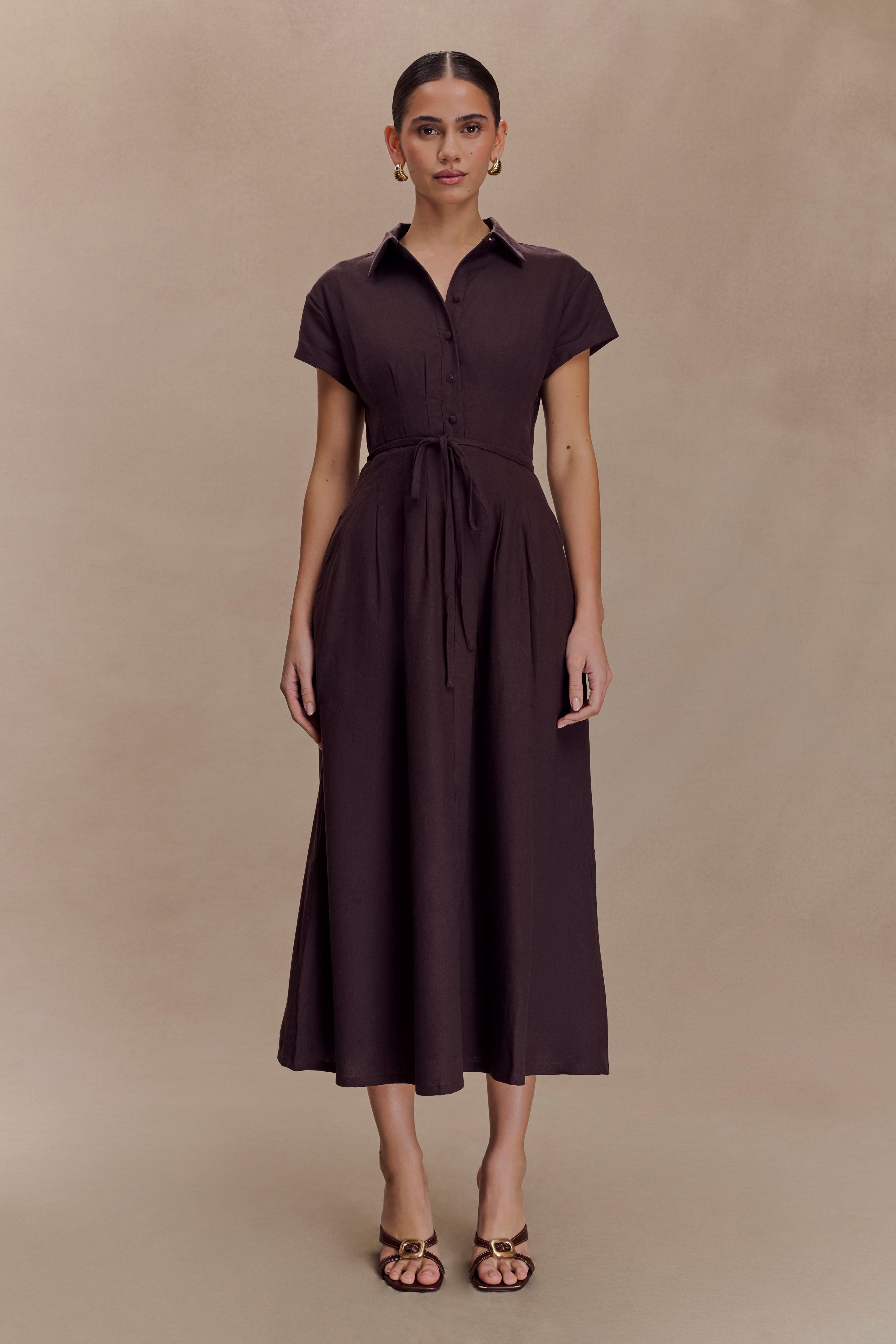 Aysha Buttoned Linen Midi Dress