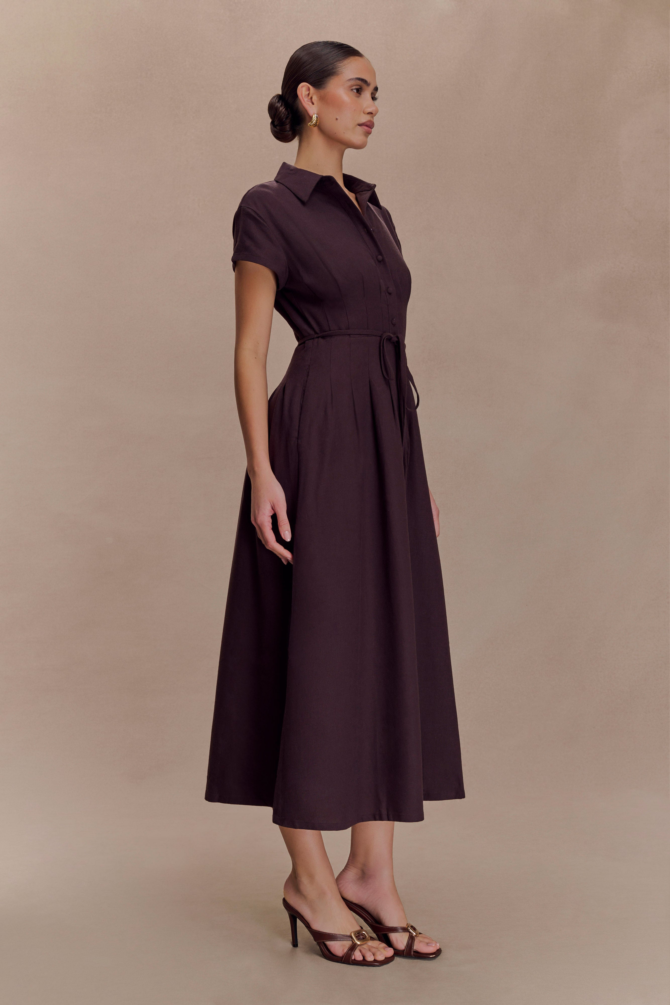 Aysha Buttoned Linen Midi Dress