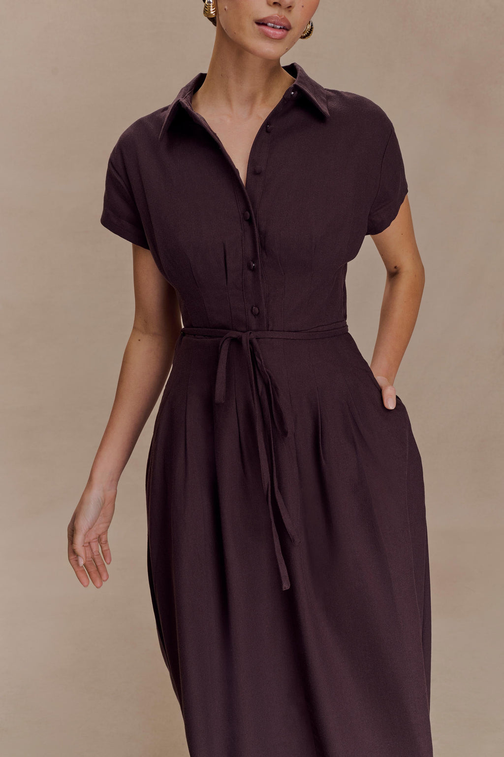 Aysha Buttoned Linen Midi Dress