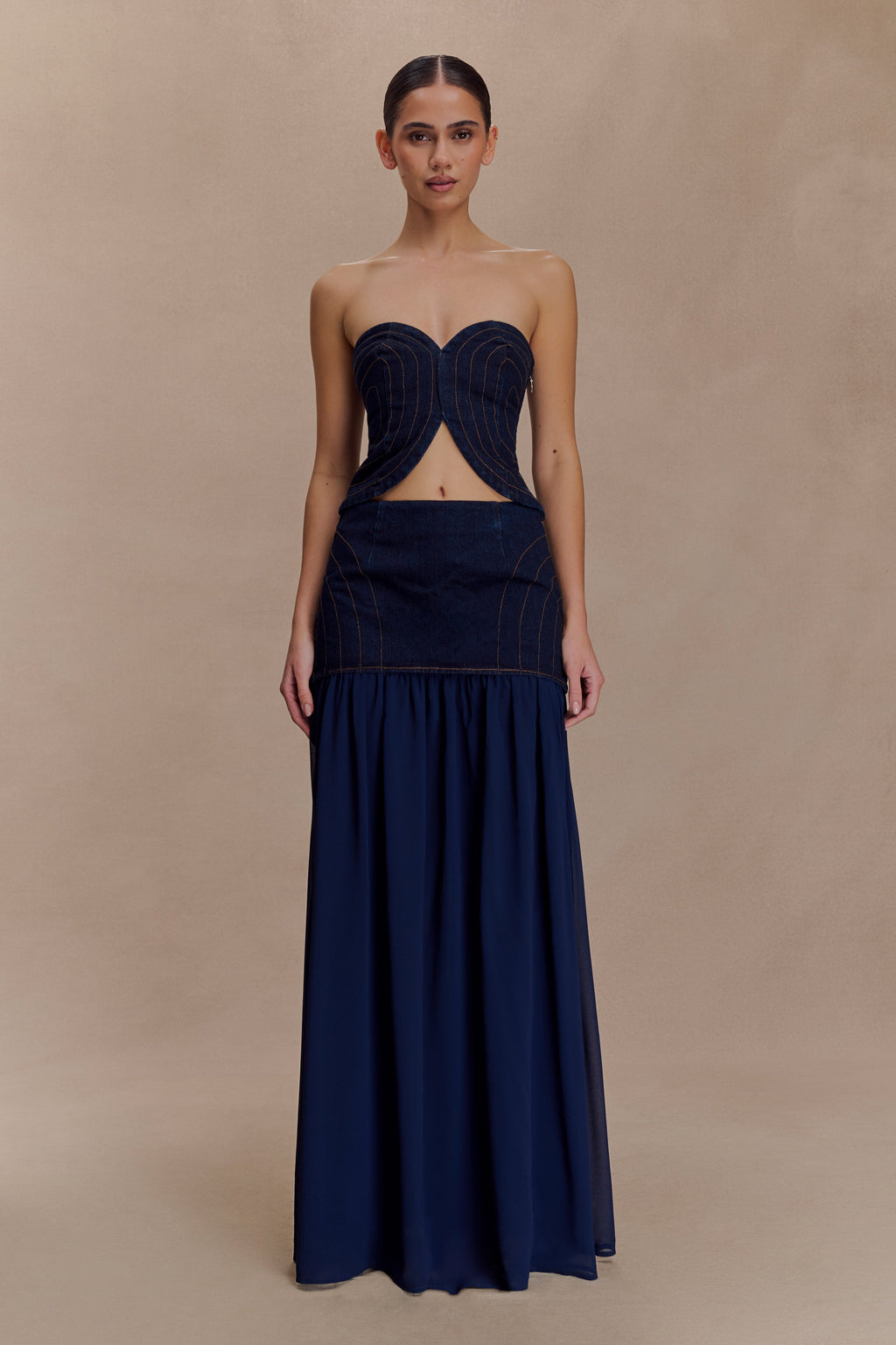 Tully Strapless Topstitch Denim Top in Indigo Blue – Chic&Drifts