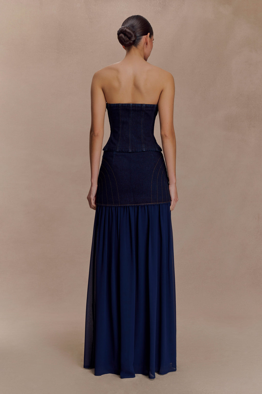 Tully Strapless Topstitch Denim Top in Indigo Blue – Chic&Drifts