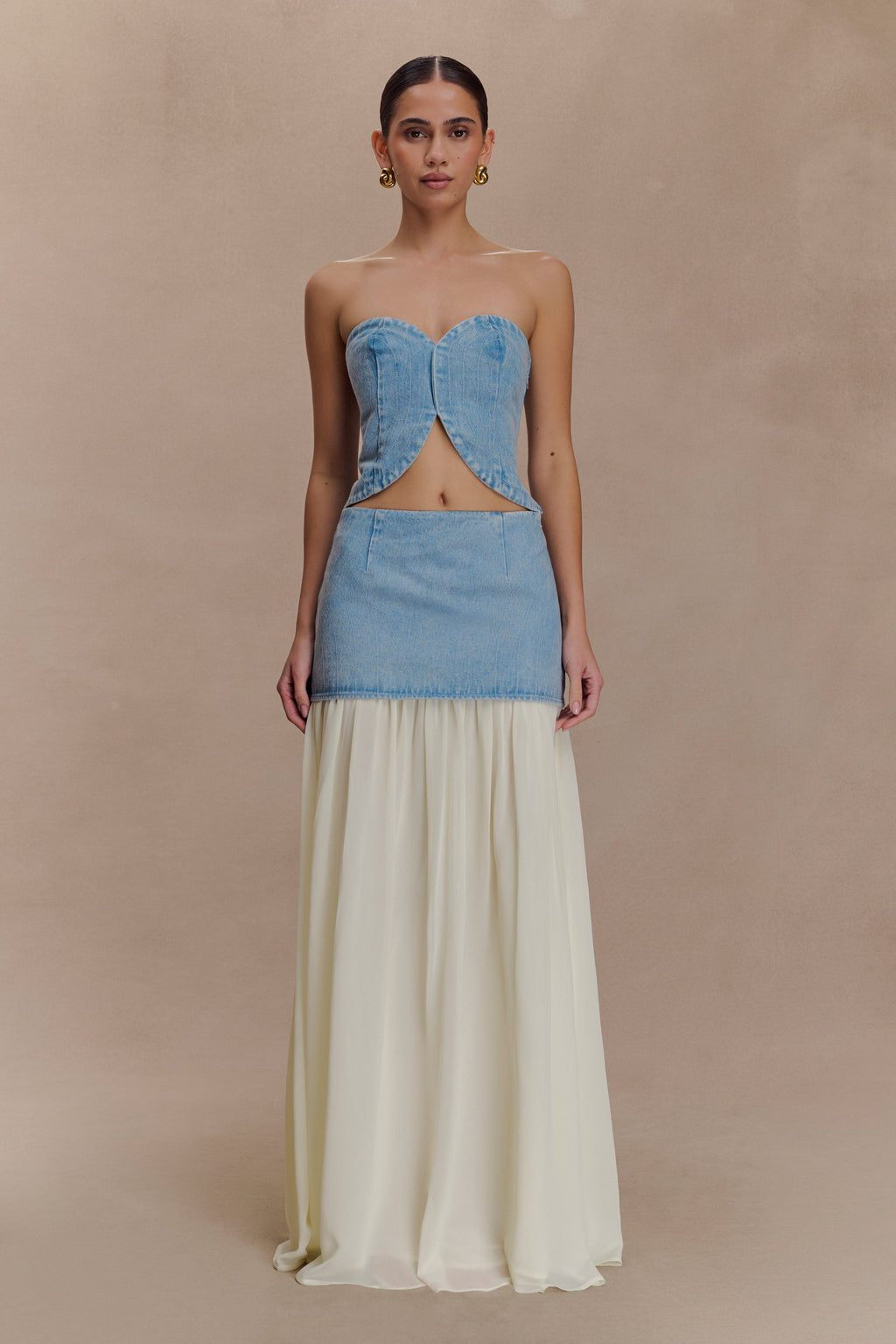 Tully Strapless Topstitch Denim Top in 80'S Blue – Chic&Drifts