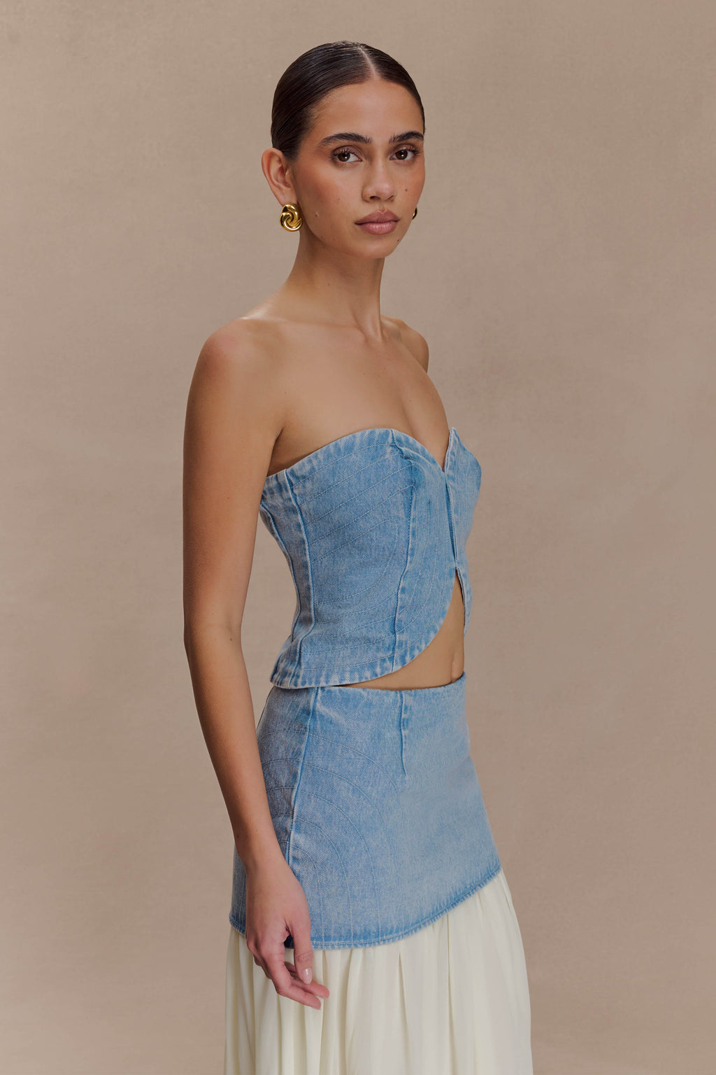 Tully Strapless Topstitch Denim Top in 80'S Blue – Chic&Drifts