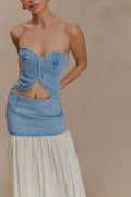 Tully Strapless Topstitch Denim Top in 80'S Blue – Chic&Drifts