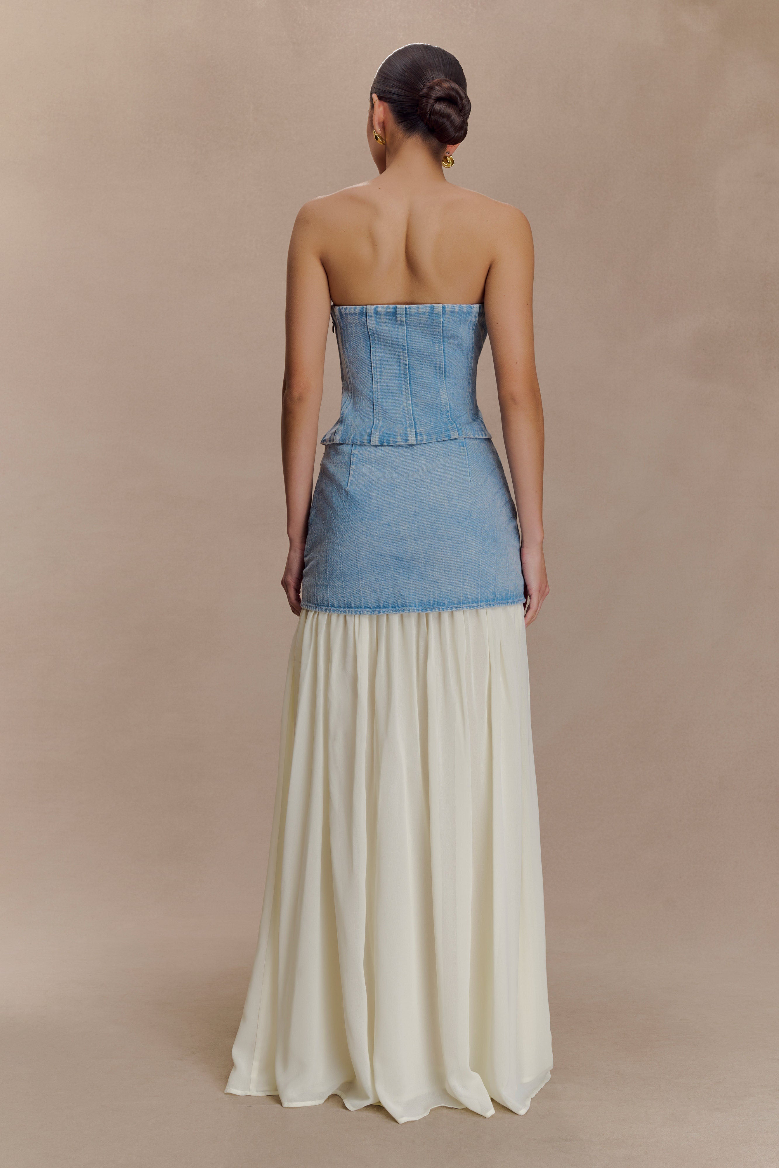 Tully Strapless Topstitch Denim Top in 80'S Blue – Chic&Drifts