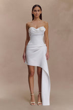 Evianna Strapless Gathered Mini Dress in White – Chic&Drifts