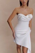 Evianna Strapless Gathered Mini Dress in White – Chic&Drifts