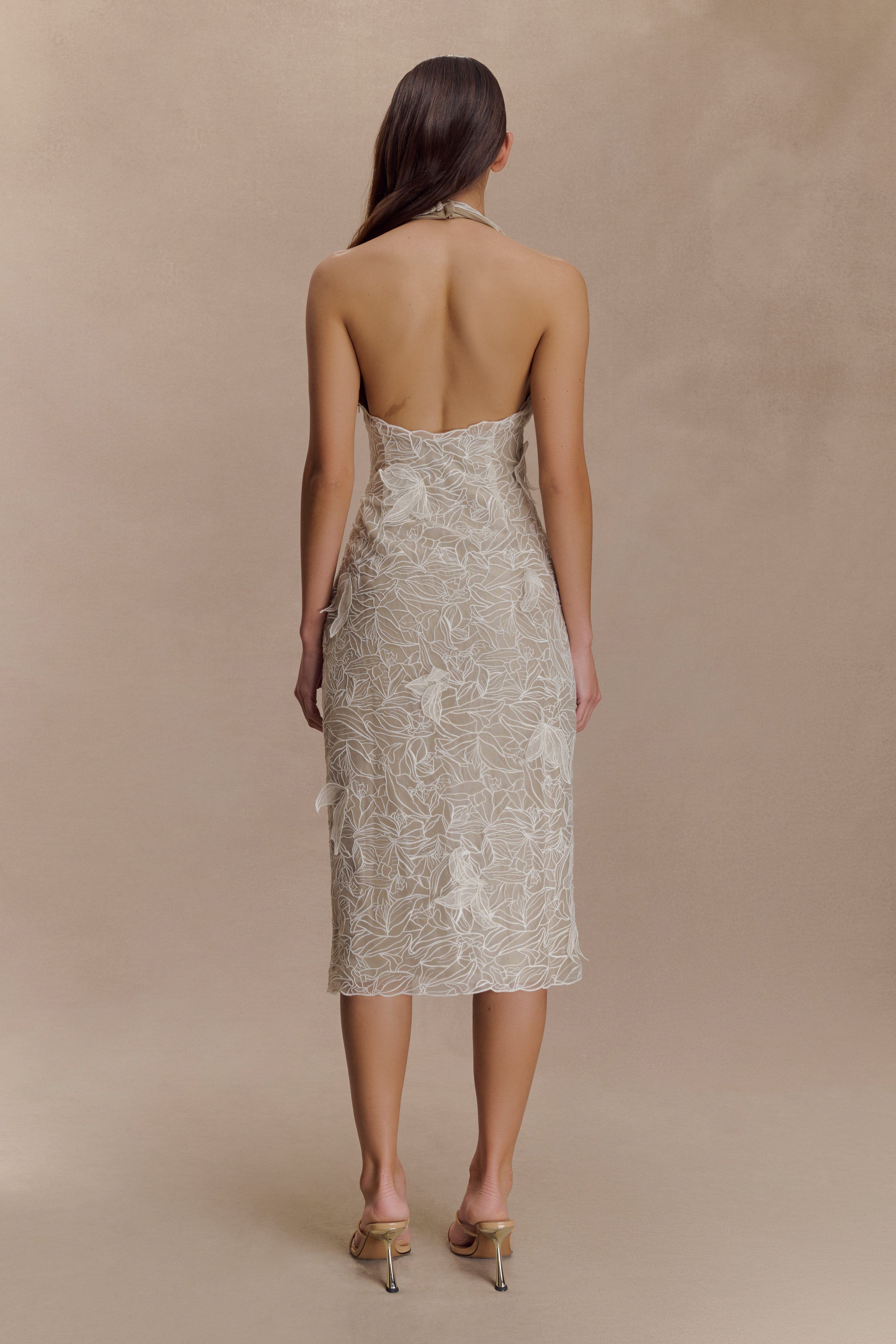 Lenore Silk Lace Halter Midi Dress