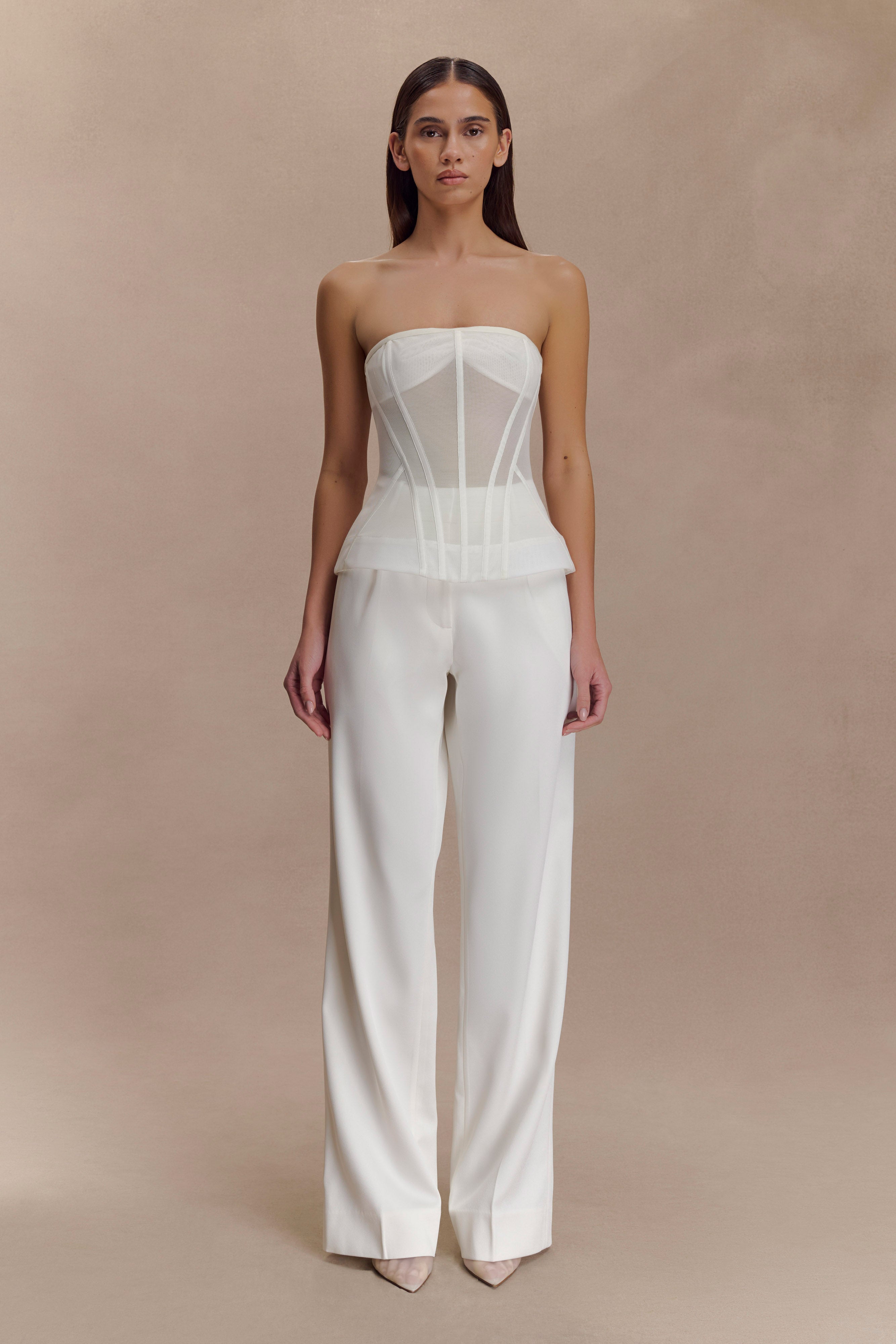 Fatima Satin Straight Leg Trouser - White