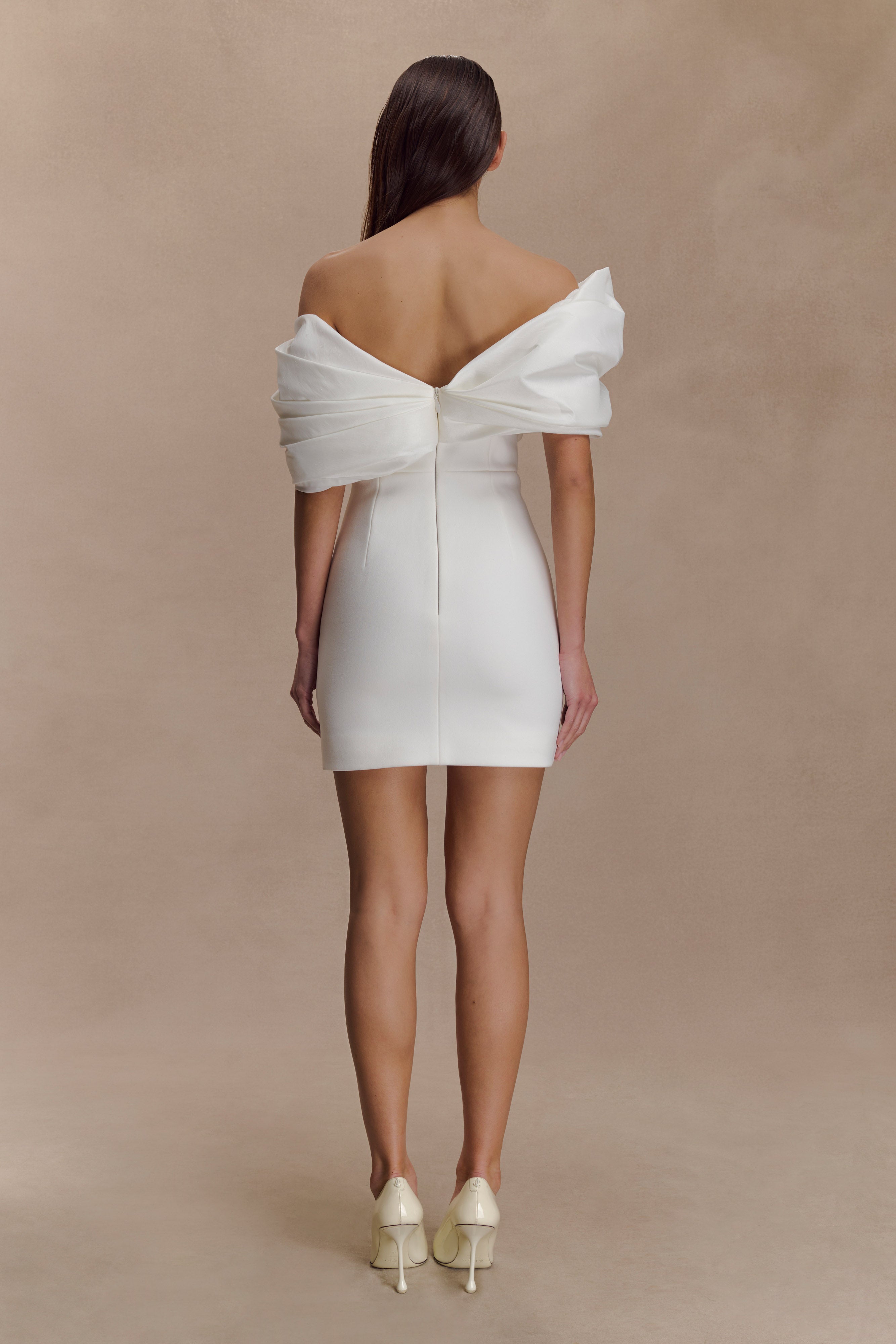 Aphrodite Off Shoulder Crepe Mini Dress