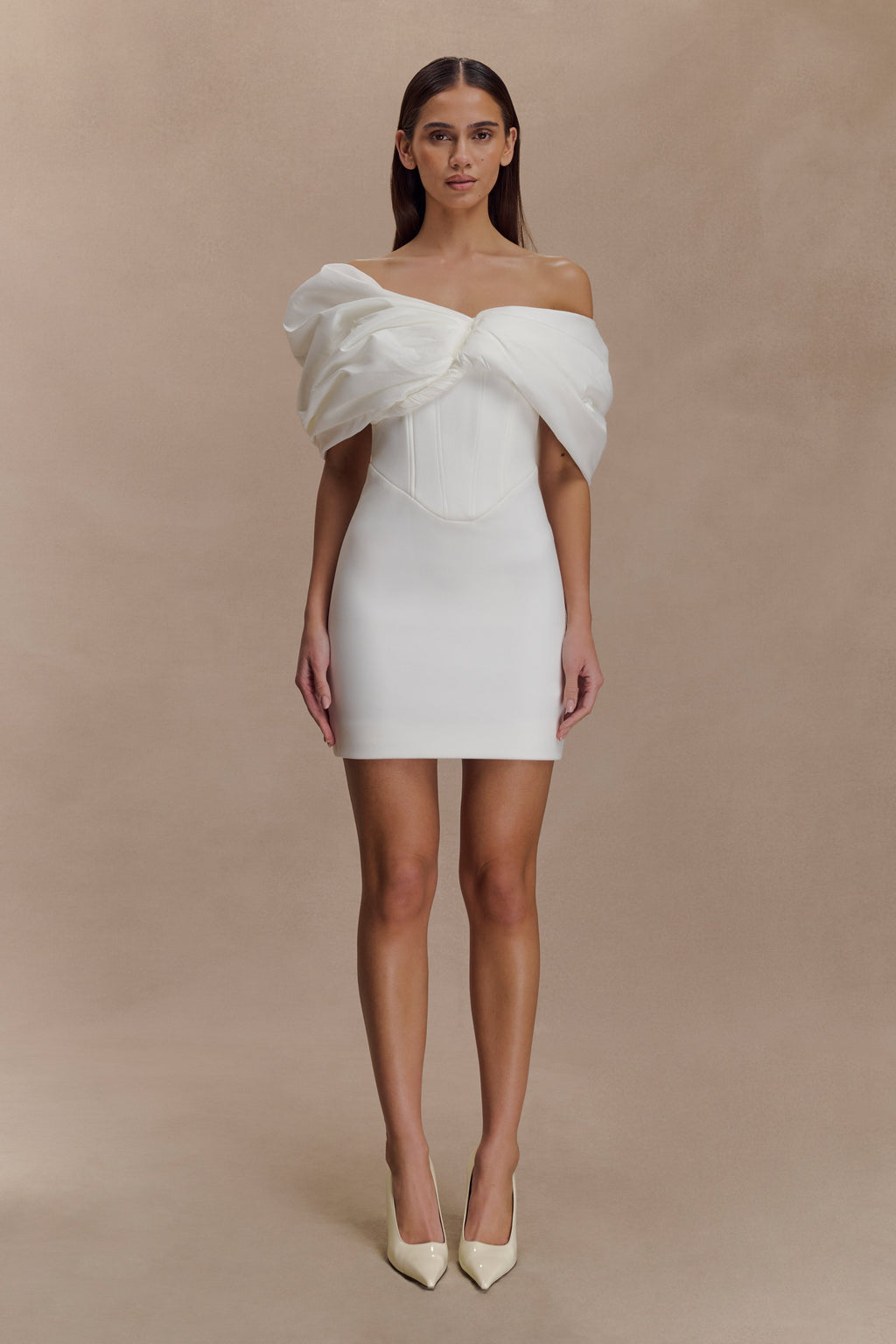 Aphrodite Off Shoulder Crepe Mini Dress